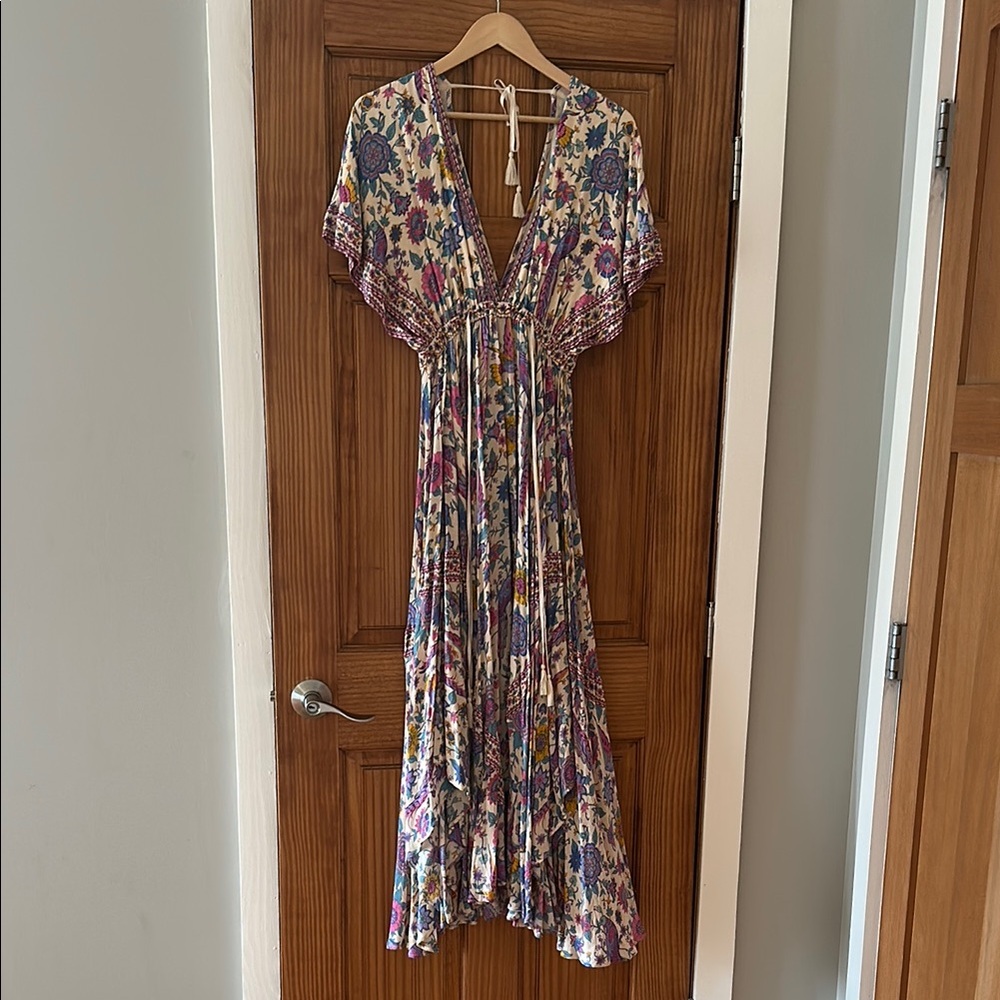 Spell Purple and Pink Flutter Sleeve Maxi Dress